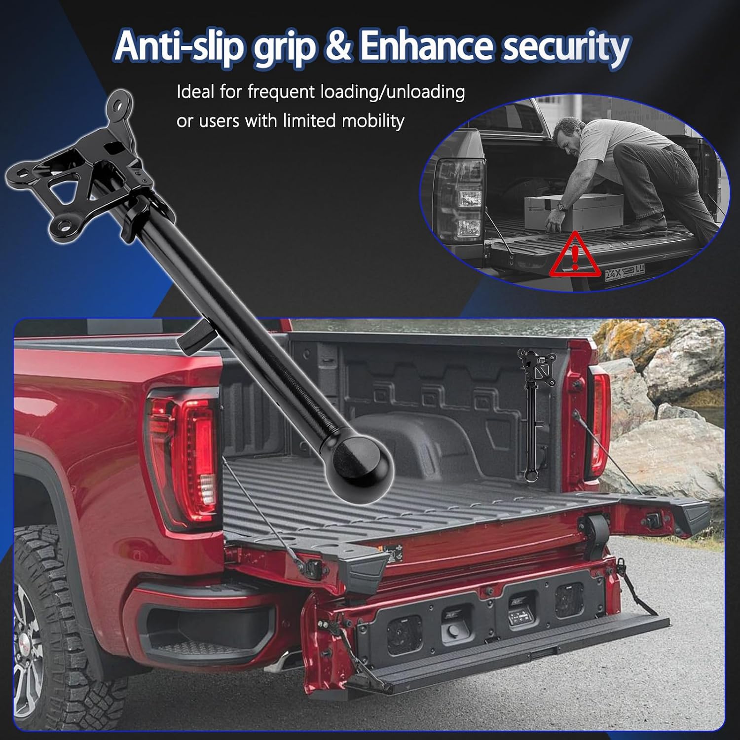 85116689 Auxiliary Tailgate Step Handle Compatible with Chevy Silverado & GMC Sierra 1500 2500 HD 3500 HD 2019-2026, Pickup Box Aux E/Gate Step Armrest Replaces# 84726114 84338560 85102001