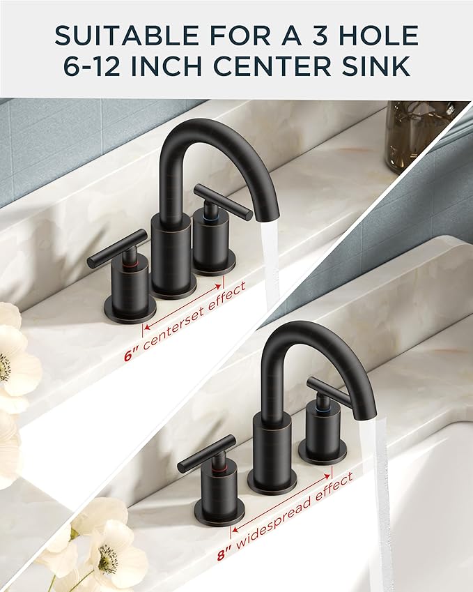 FORIOUS Oil Rubbed Bronze Bathroom Faucet 3 Hole, 8 Inch Widespread Bathroom - Image 6