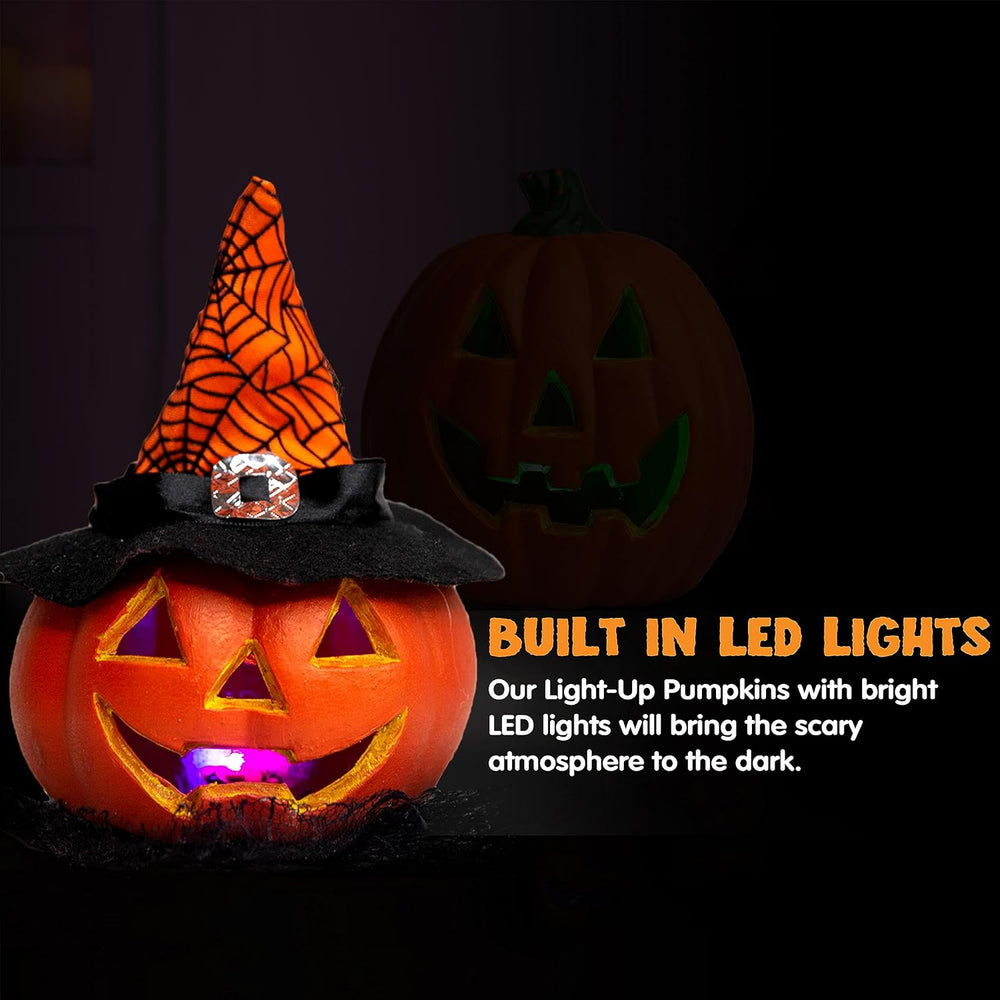 JOYIN 5 Pcs Light Up Halloween Pumpkin Decor Jack O Lantern Decorations Outdo...
