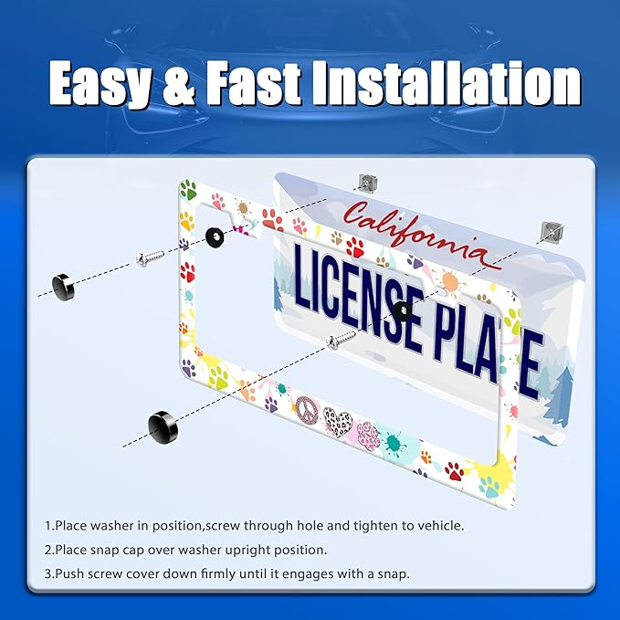 Dog Cat Paw License Plate Frame Colorful Paws License Plate Stainless Steel - Image 3