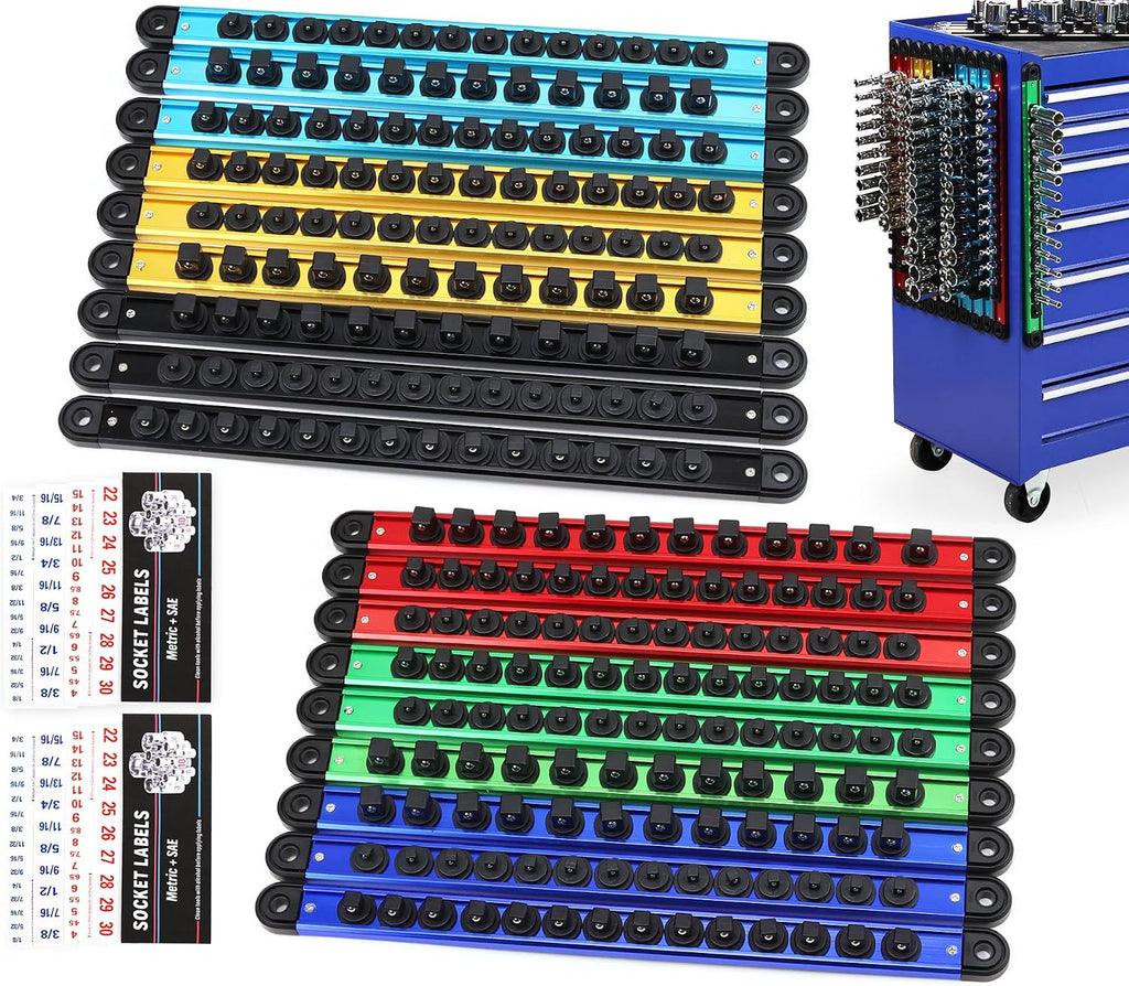 18-Piece Magnetic Socket Holder Organizer Set, Heavy Duty 1/2, 1/4-Inch Socket