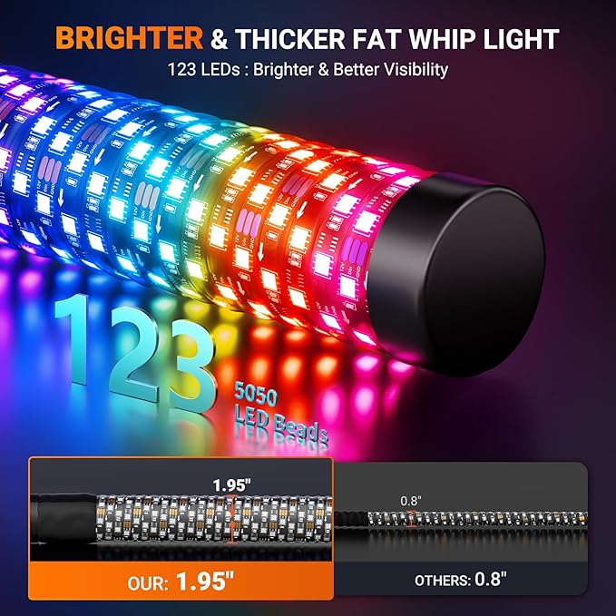 2FT Fat Whip Lights for UTV ATV - Image 2