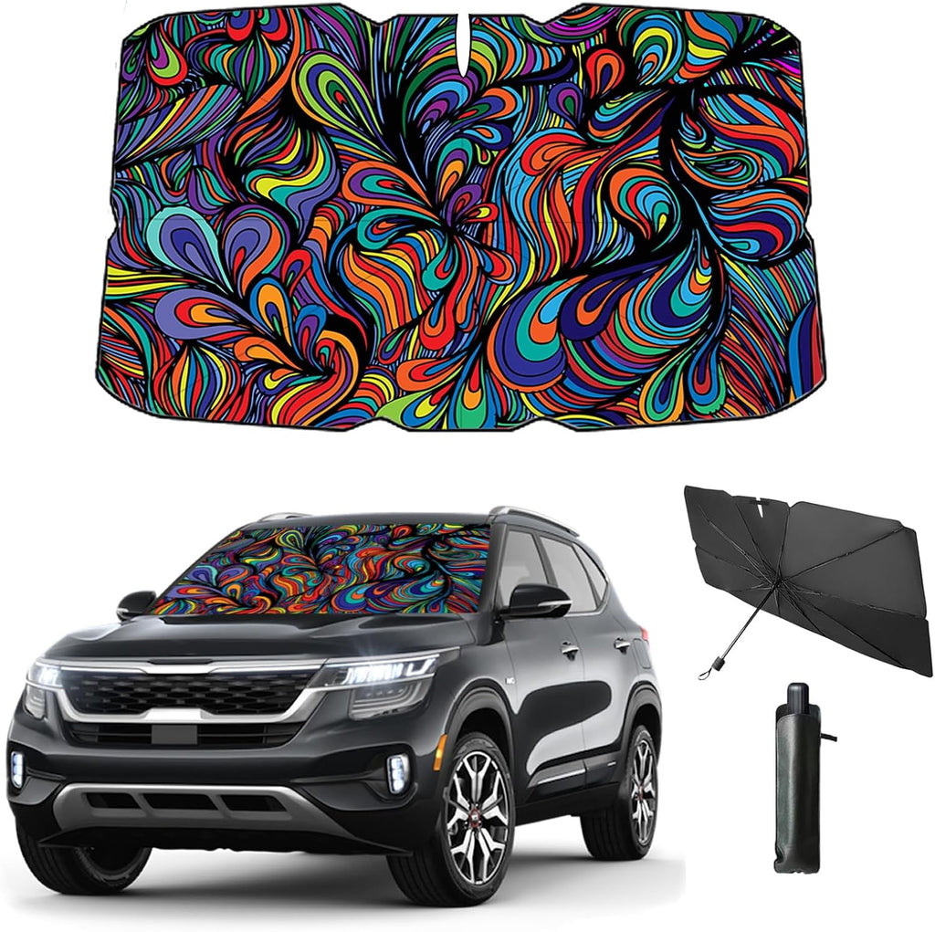 Windshield Sun Shade Umbrella for Car Foldable Umbrella Front Window Sunshade UV Block Windshield Shades for Sedan, SUV, Hatchbacks 57 * 31" (Abstract)