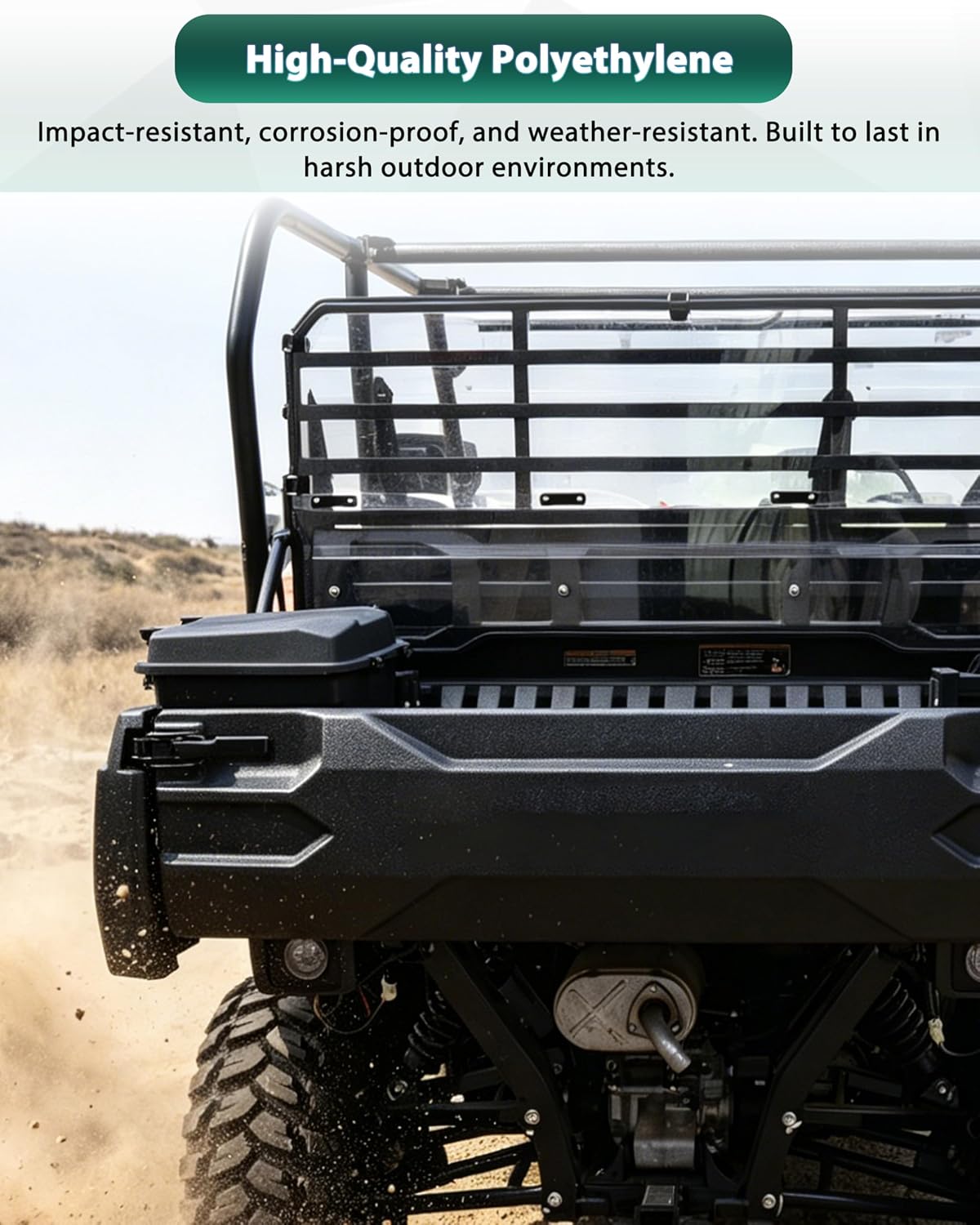 Rear Cargo Box for Kawasaki Mule Pro FXT DXT DX FX 2015-2026, 20L Waterproof Storage Bin with Latches, Heavy Duty PP Tool Organizer Rear Bed Tool Box for Kawasaki Mule PRO FX Accessories