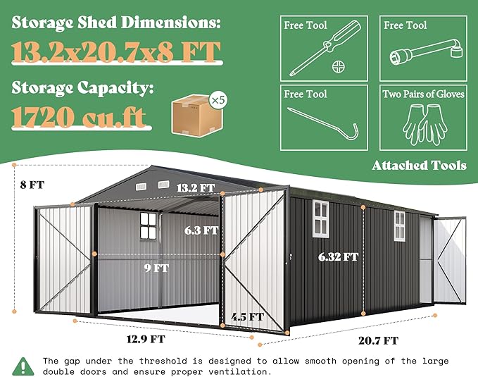AMERLIFE 13.2x21x8 FT Outdoor Metal Garage Shed, Extra Large Storage Shed - Image 2