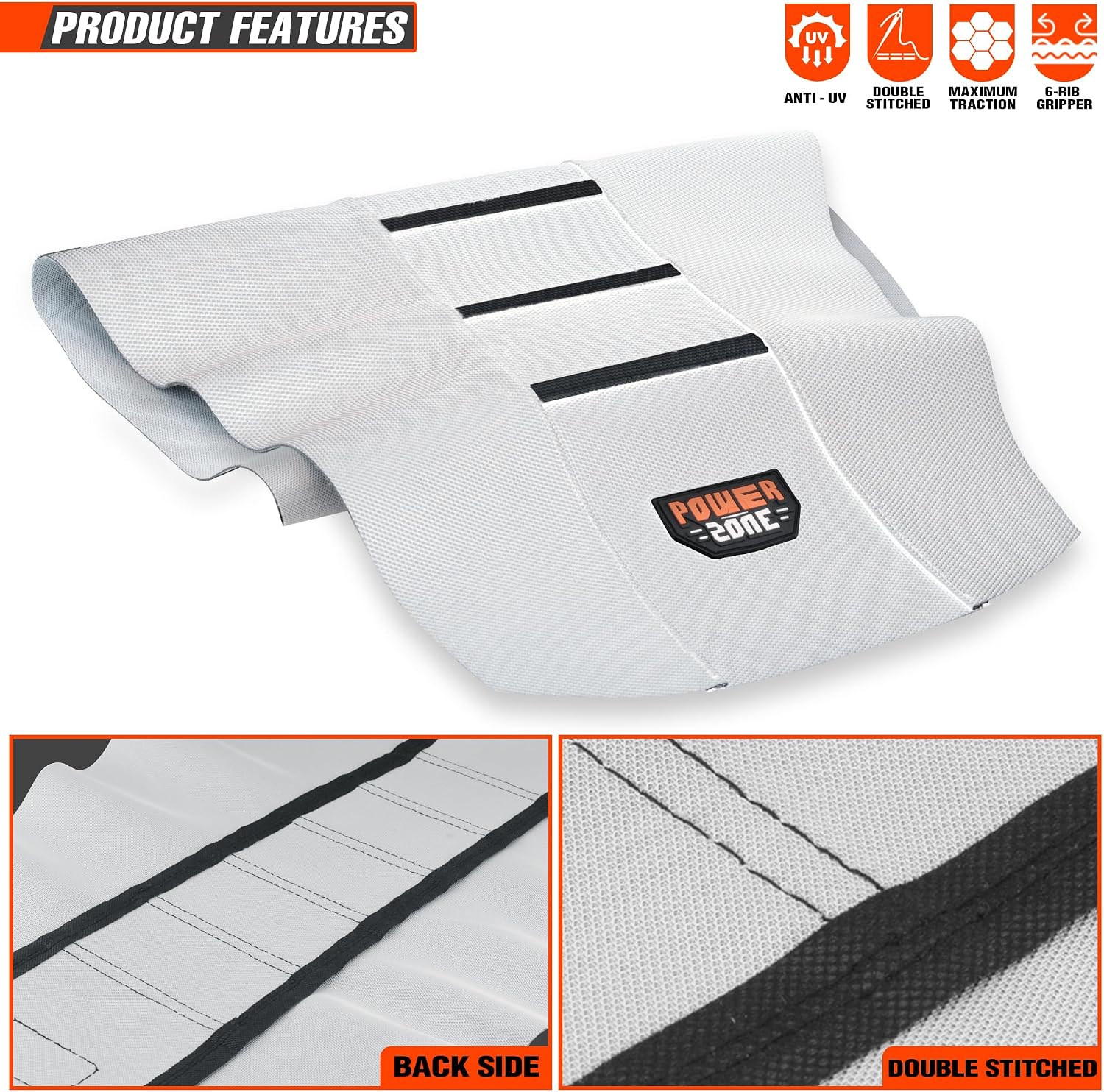 Motorcycle Universal Seat Cover Non-Slip Rubber Striped Gripper Soft Sewing for CRF WR WRF RMZ YZF SXF EXC EXC XC SX CR KLX Dirt Pit Bike Motocross Off Road (White)