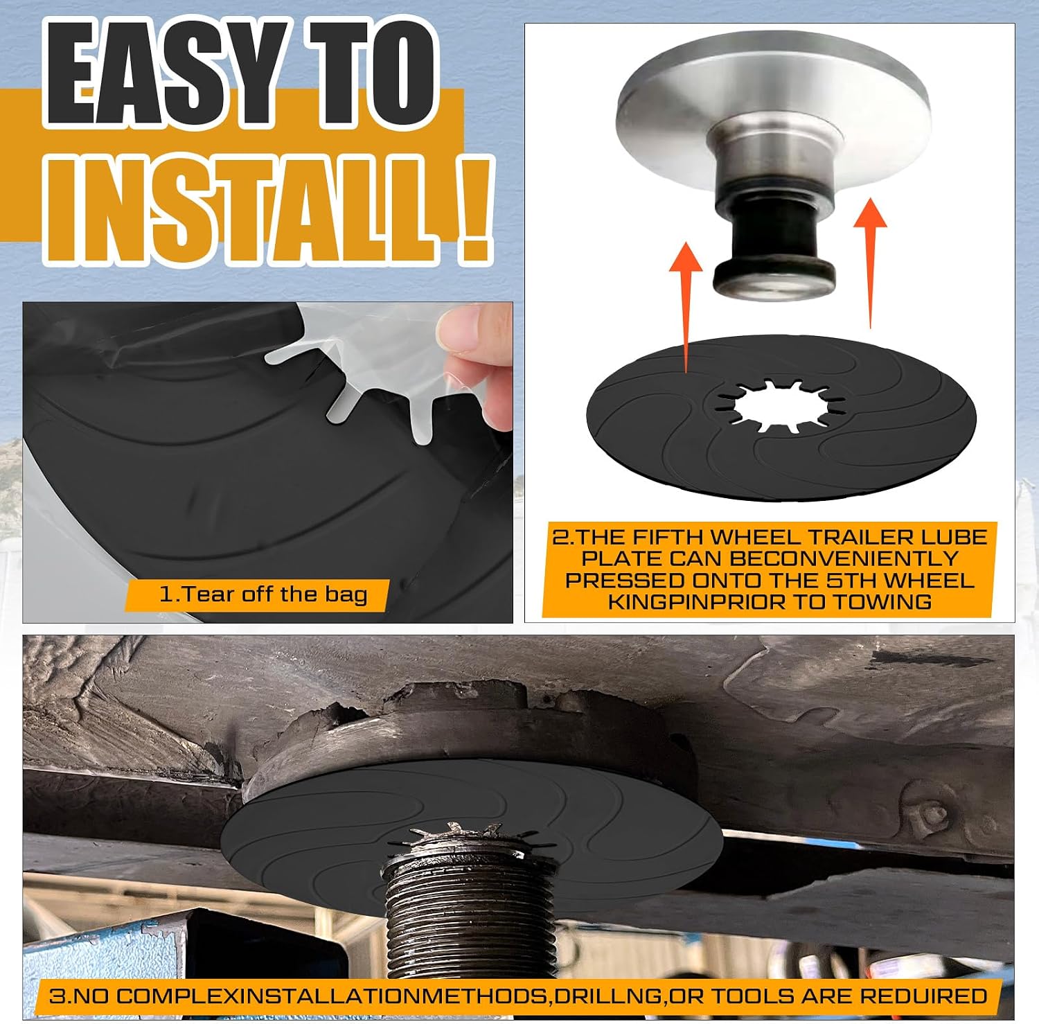 Threlaco 2 Pack 5th Wheel Hitch Lube Plate 12 Inch RV Camper Trailer Fifth Wheel Plate Disc Accessories for Trailer Safety Kit, 3/16 Inch Thick, Black