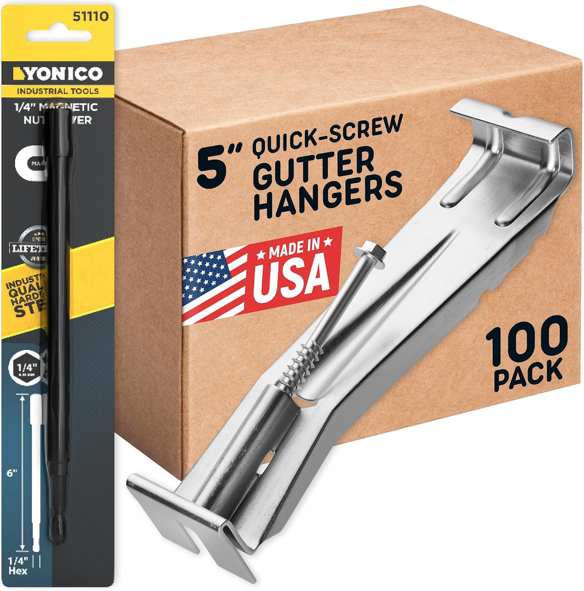 quick screw gutter hangers 5 inch- 100 pack, main product view