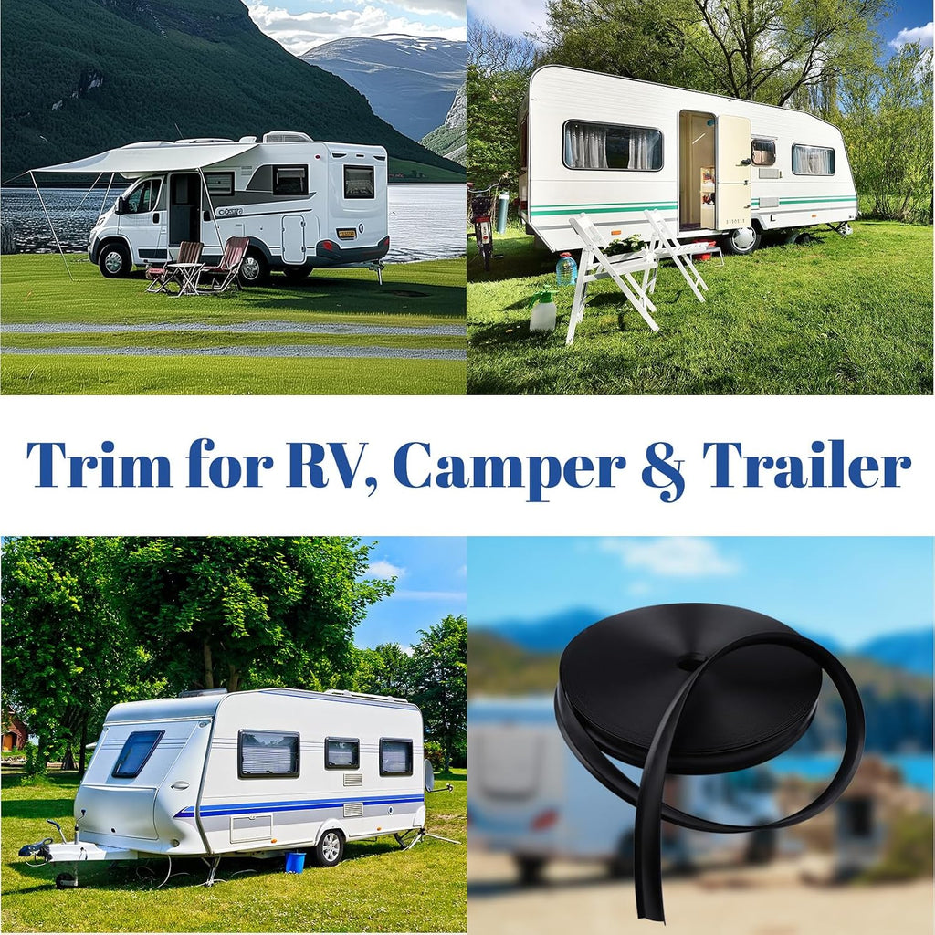 1" RV Vinyl Trim Molding Insert, 120FT RV Weather Stripping Exterior Screw Cover Trim Molding Exterior, Camper Weather Stripping Camper Trailer Roof Corner Gutter Seal Black