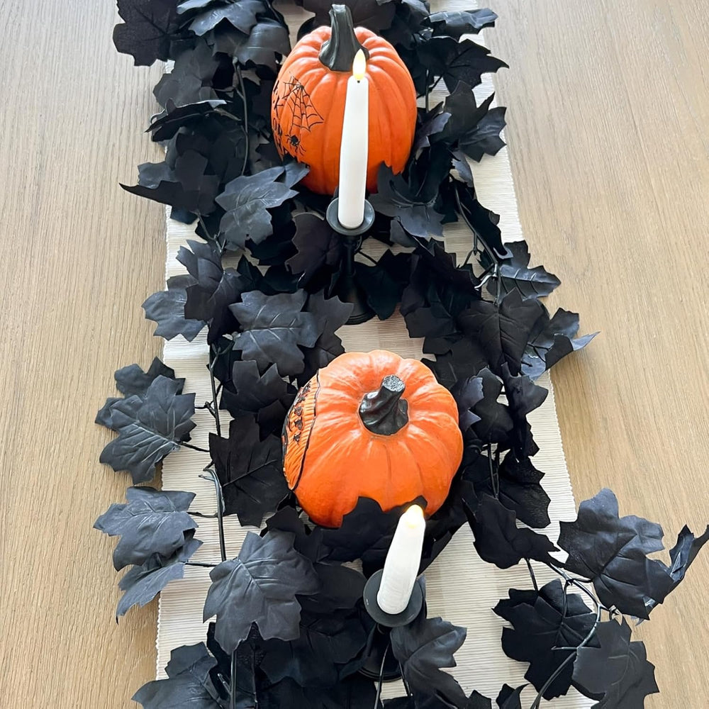 CQURE 7 Pack Black Fall Leaf Garland, Total 41.3Ft Halloween Garland Hanging ...