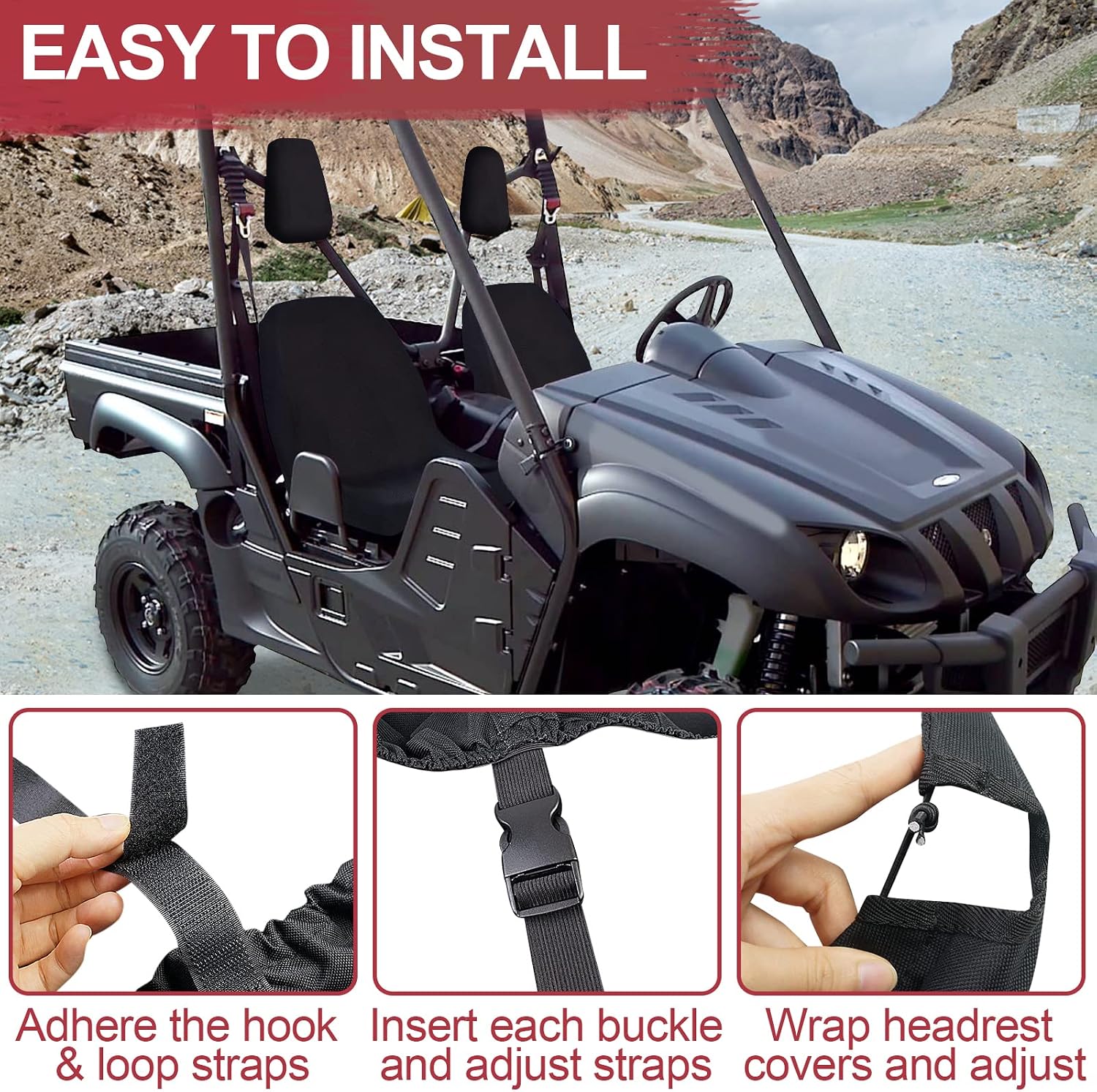 StarknightMT UTV Seat Covers Compatible with Rhino 700 660 450 2004-2021 1680D Oxford Fabric Black Water-Resistant Seat Covers