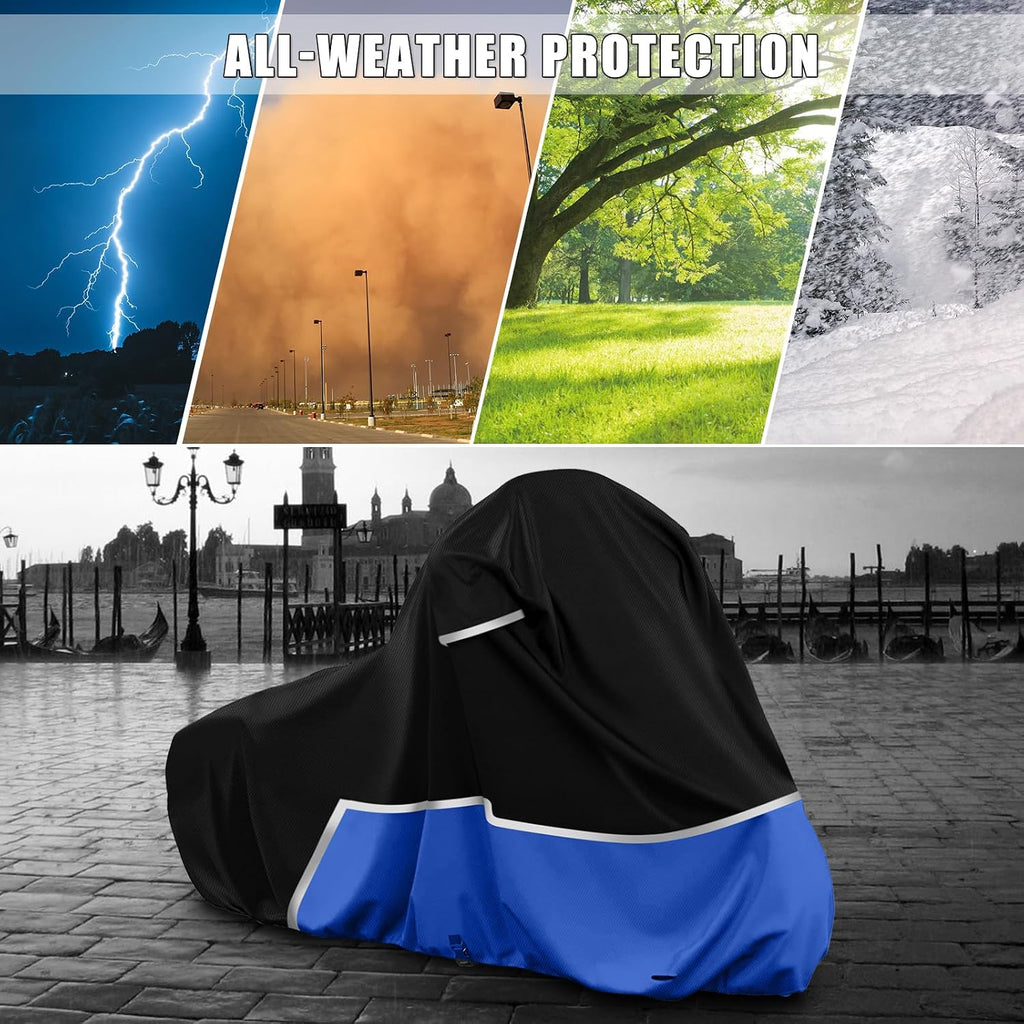 Waterproof Motorcycle Cover Compatible with Harley Davidson Electra Glide/Road King/Street Glide/CVO Road Touring Without Trunk Models, 420D Oxford Cloth Cover for Snow Rain Dust Protection