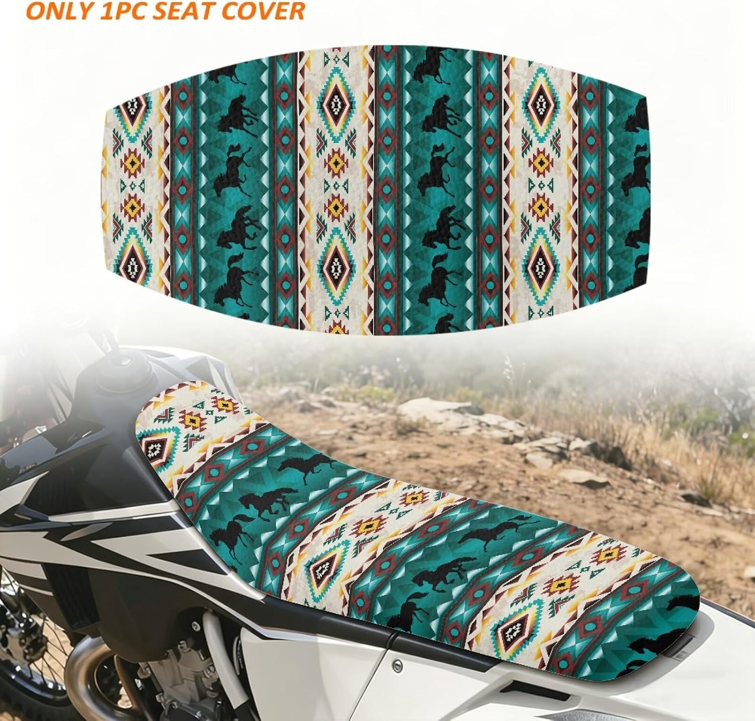 Pensura Aztec Horse Western Seat Cover for Dirt Bike Non-Slip Gripper Seat Protection PU Leather Weather Resistant Motocross Enduro Cushion Covers for Off-Road Trail Riding