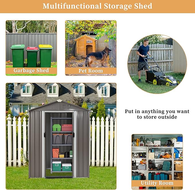 Vongrasig 5 x 3 x 6 FT Outdoor Storage Shed, Metal Tool Shed Clearance Garden - Image 7