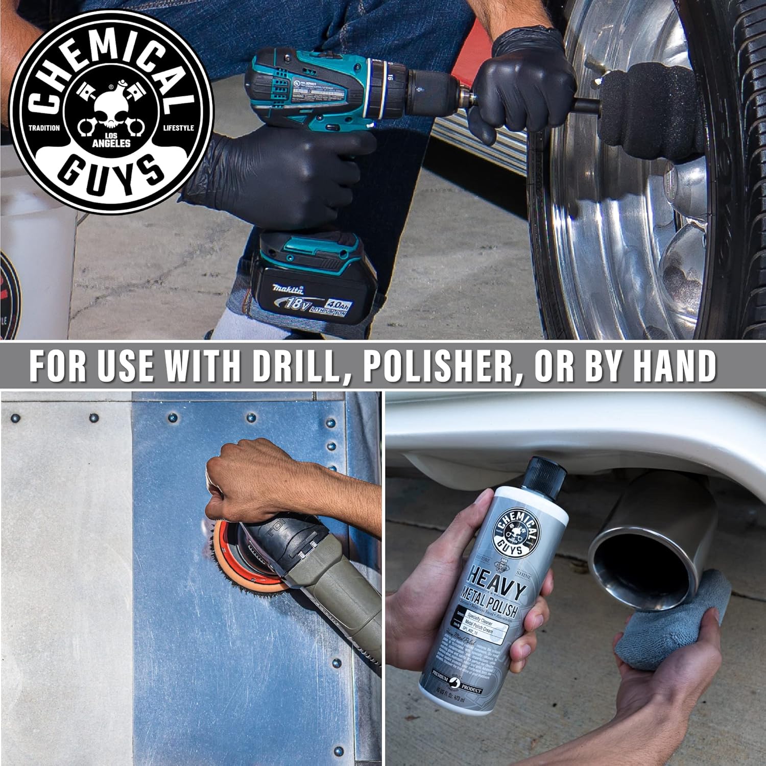 Chemical Guys Heavy Metal Polish Restorer and Protectant - Cleans, Restores & Protects, Aluminum, Stainless Steel, Chrome Polish & More, Safe for Cars, Trucks, Motorcycles, RVs, and Boats - 16 oz