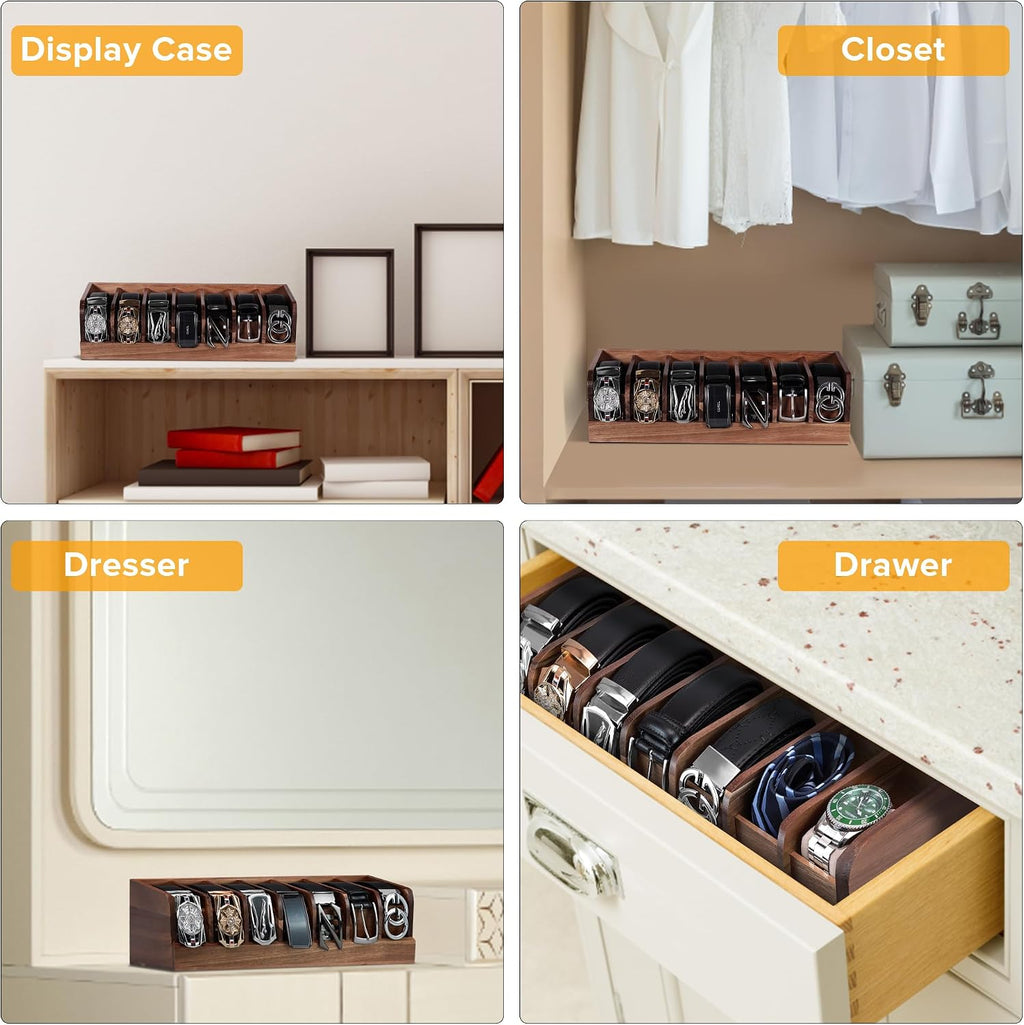 belt organizer, 7 compartment belt holder belt hanger, side view