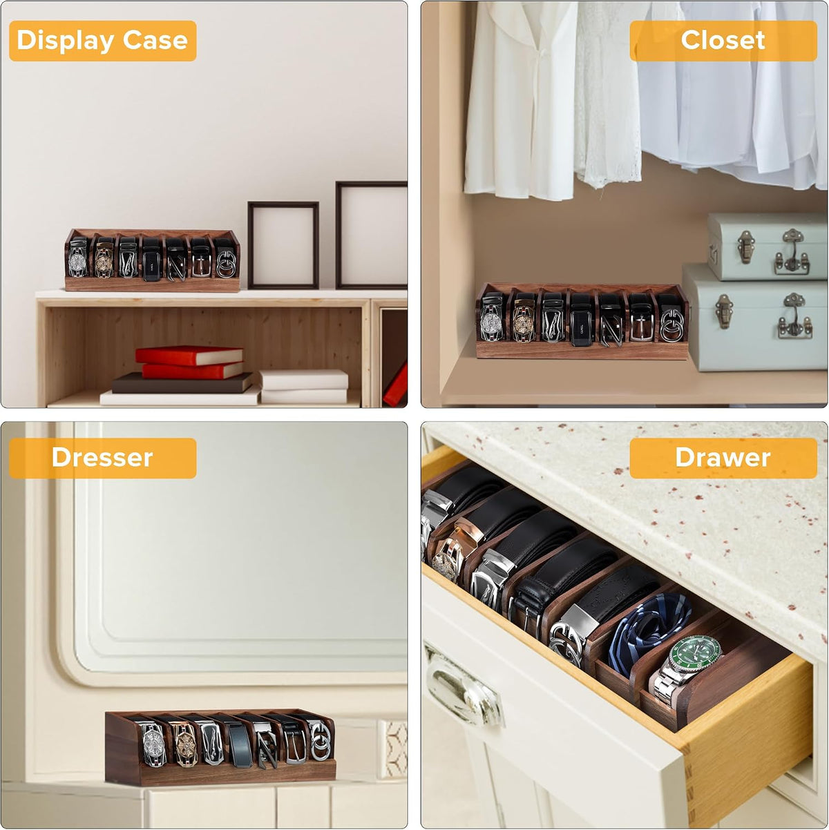 belt organizer, 7 compartment belt holder belt hanger, side view