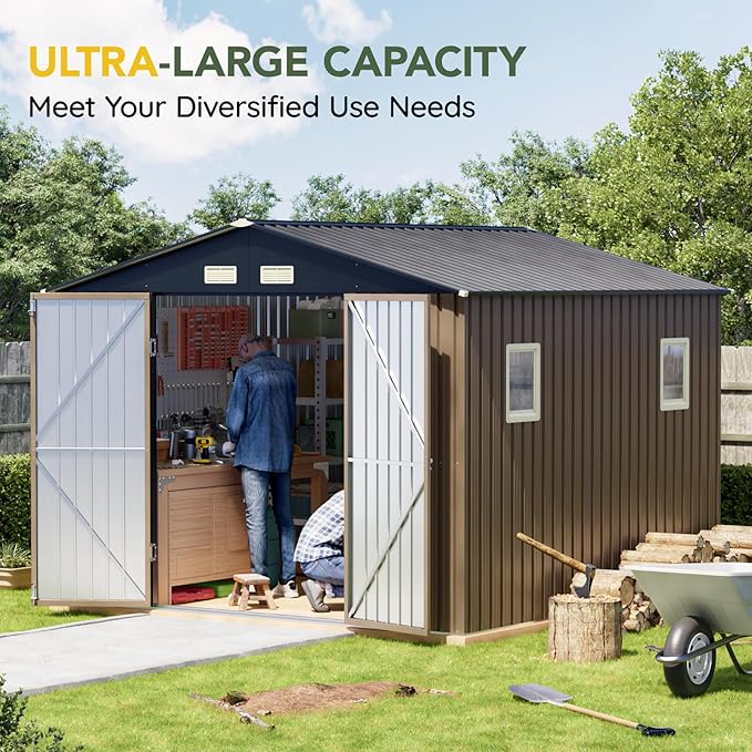 Breezz Outdoor Storage Shed 10 x 10ft. Utility Tool Shed Metal Storage Garden - Image 4