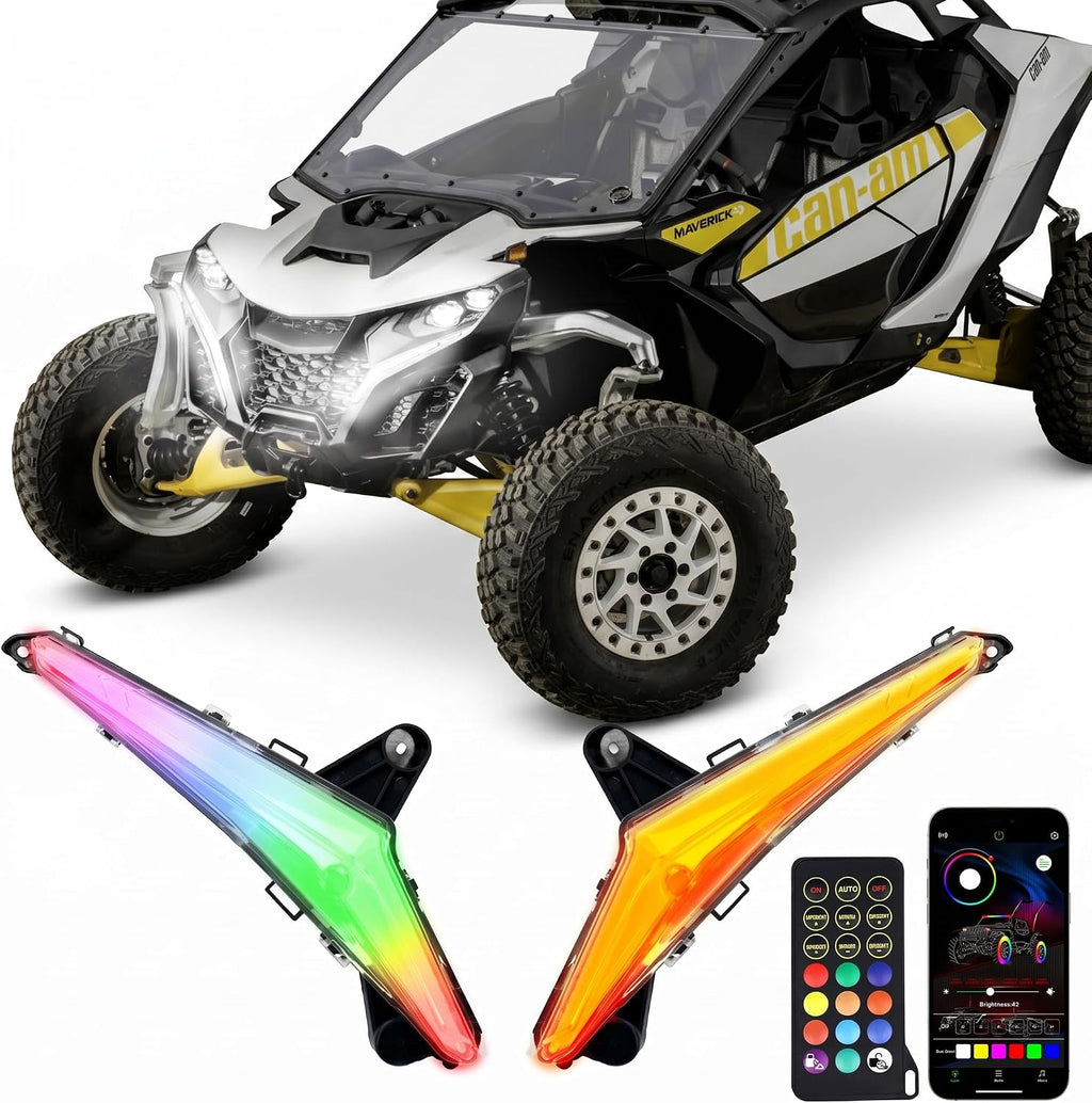 Tavaray RGBW LED Fang Lights for Can-Am Maverick R 2024-2026 MAX X RS, Pure White DRL & RGB Color Chasing Front Signature Lights, APP & Remote Control, Music Sync Turn Signal Kit