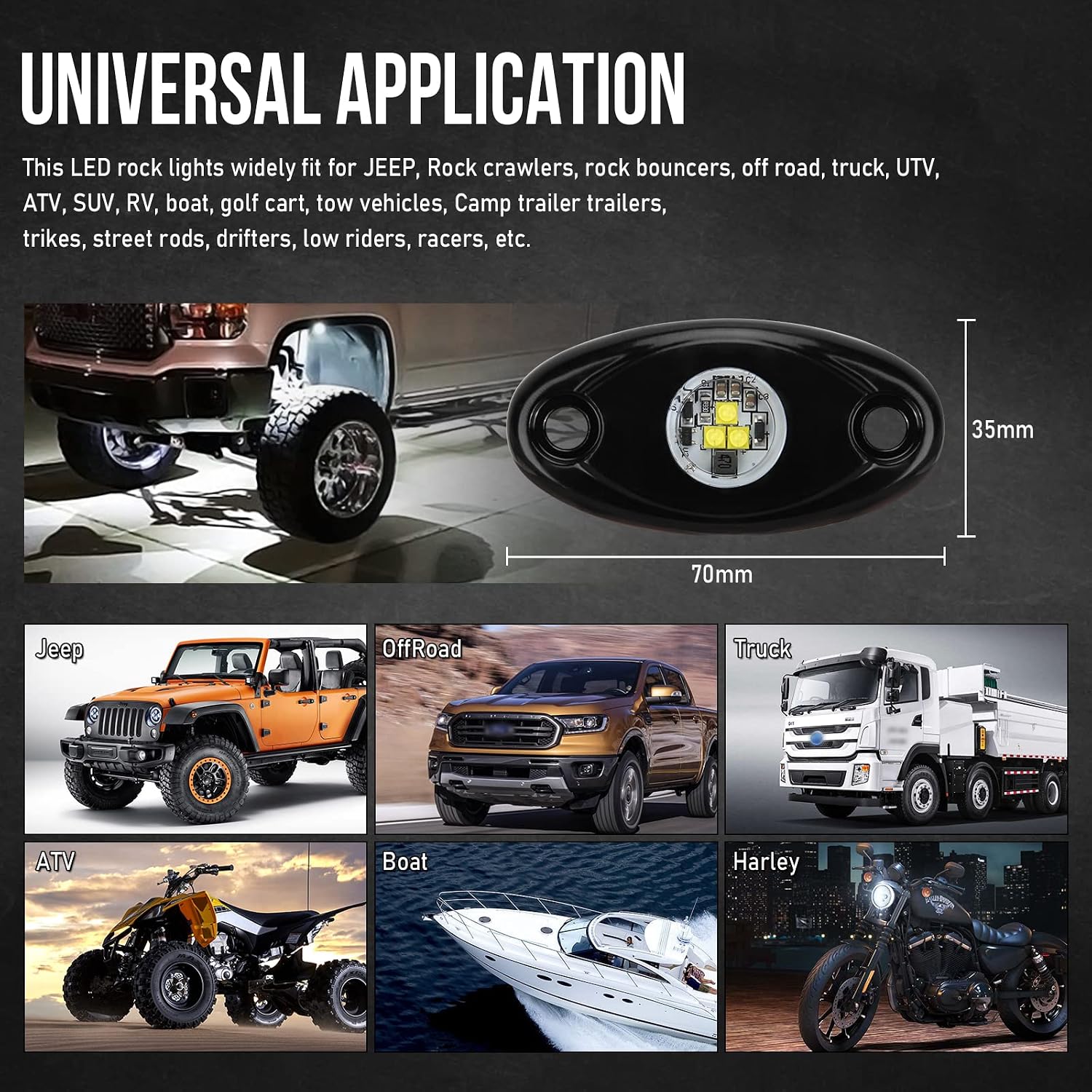 OPP ULITE White LED Rock Lights Kit, 12 Pods Underglow for Jeep Offroad Truck Car ATV SUV Boat Motorcycle Vehicle Under Body Glow Lamp Trail Fender Lighting (12pods Rock W)
