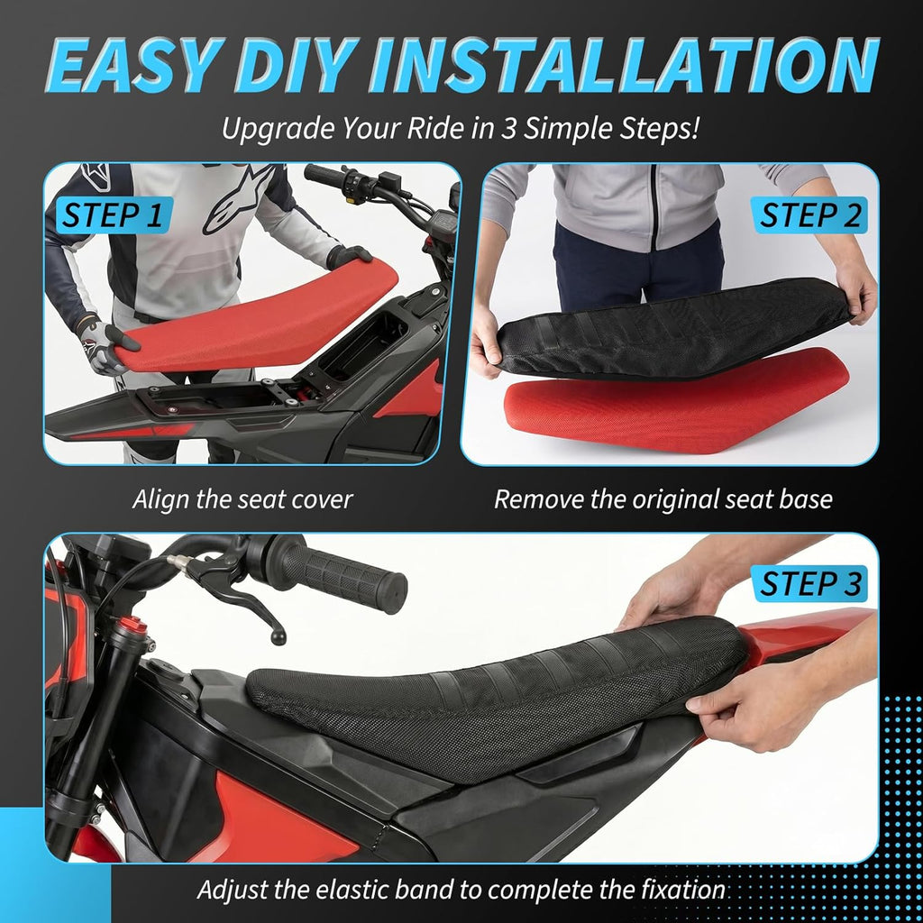 Gripper Seat Cover Compatible with Yozma IN10 Electric Dirt Bike - Non-Slip Striped Polyester Seat Cushion Protector for Ebike, Waterproof Motocross Upgrade Accessories for Off-Road Riding (Black)