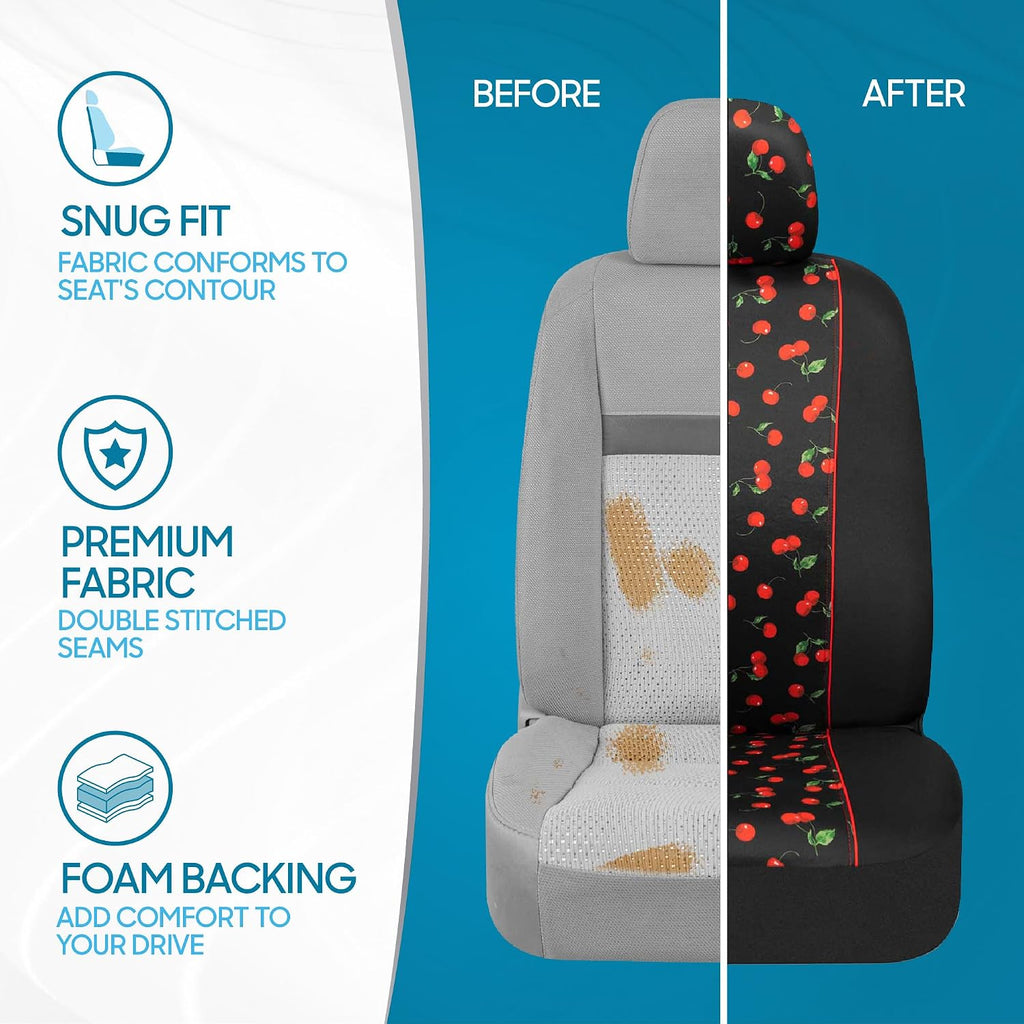 bdk red cherry car seat covers for front, front angle view