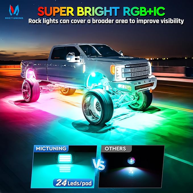 MICTUNING 2025 1000% Bright Q1 MAX RGB+IC Rock Lights, 8 Pods Chasing - Image 2