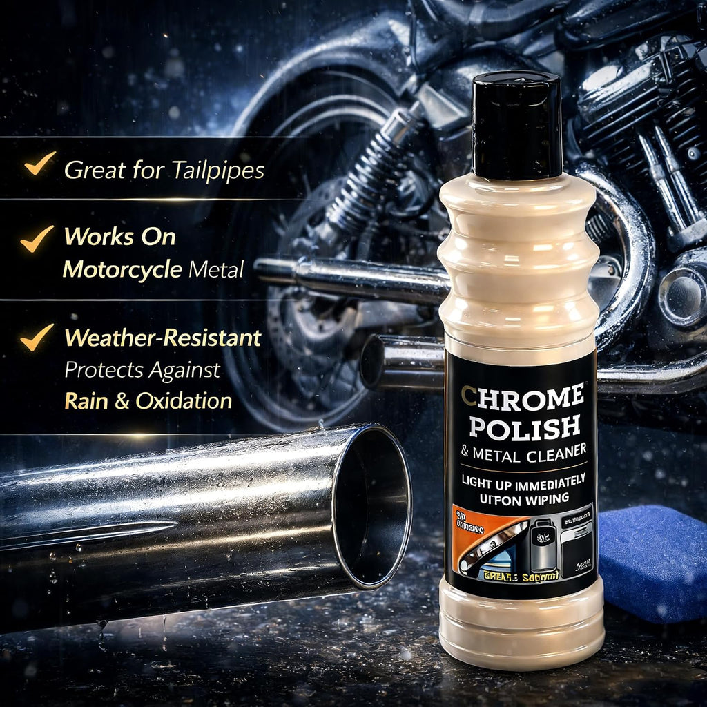 Chrome Polish & Metal Cleaner for Cars 5.07 fl oz, Rust Remover for Metals | Cleans & Restores Aluminum, Stainless Steel, Golf Clubs, Silver, Brass, Copper & Jewelry. 180-Day Shine Paint Protection.
