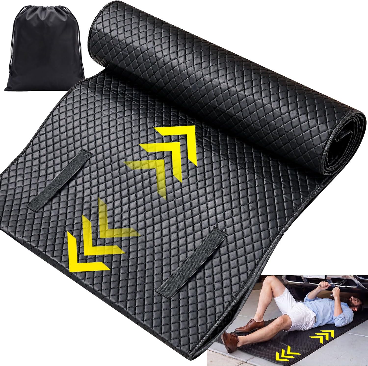 ENTJ Rolling Mechanic Creeper Mat for Low Profile Cars with Storage Bag | Padded Automotive Under Car Repair Pad, Portable For Garage Ground, Gravel, Roadside, Camping, Kneeling, Pet, RV, SUV, Truck
