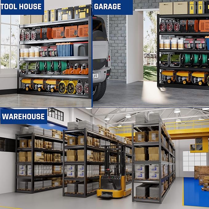 67" W Garage Shelving Heavy Duty, Adjustable 5 Tier Metal Shelves, Commercial - Image 6