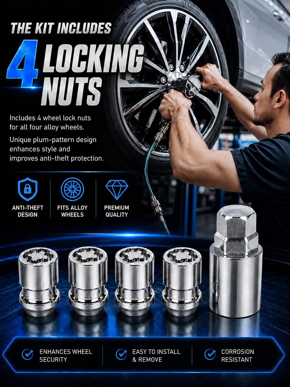 Wheel Lock Lug Nut M12x1.5 Anti Theft Fit Honda Accord Civic CRV Acura Dodge Grand Caravan Ford Fusion Hyundai Elantra Kia K5 Sportage Lexus Mazda CX5 Toyota Chrysler Mitsubishi Replace 24157