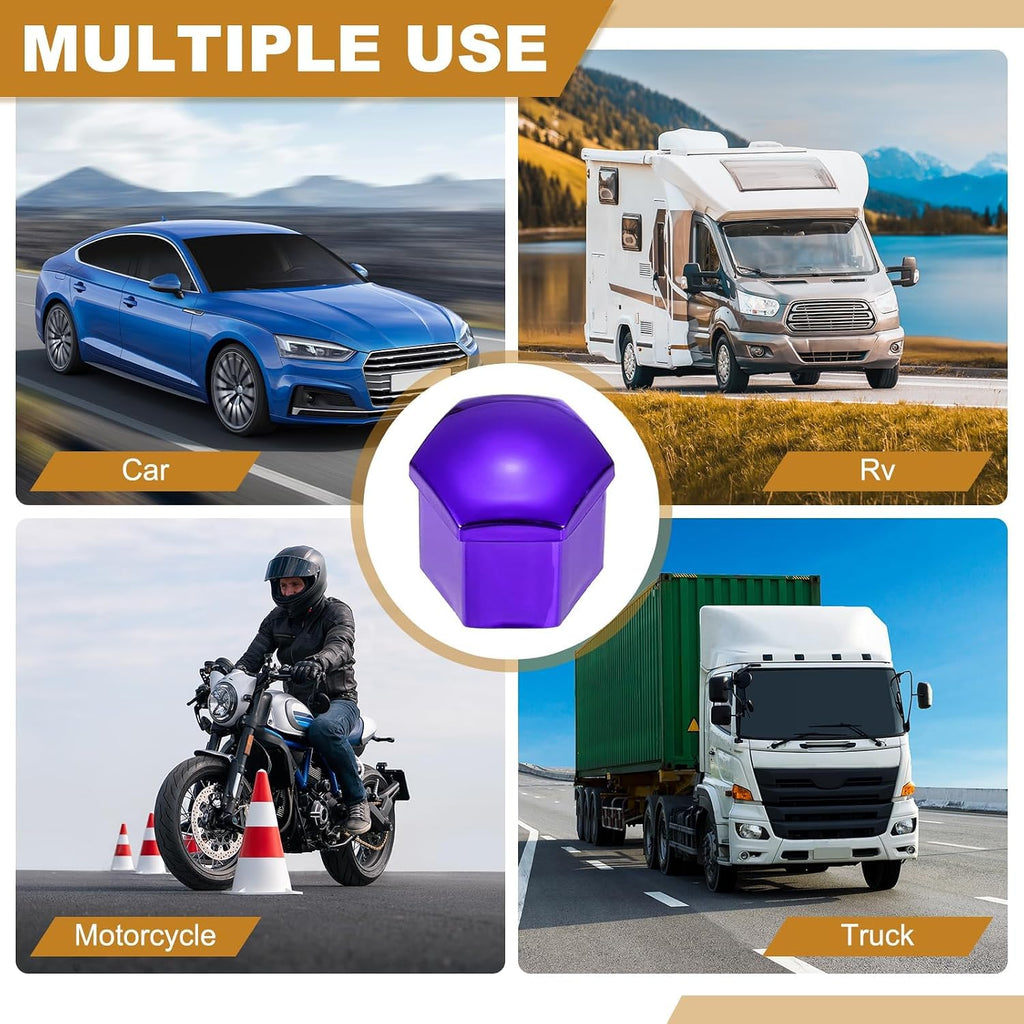 20 Pcs Wheel Lug Nut Covers for Jeep Wrangler JL 2018-2024 Unlimited 4-Door Sahara Willys Rubicon, Auto Tire Hexagon Screw Bolt Caps Dustproof Electroplated ABS Plastic Exterior,Purple-21mm