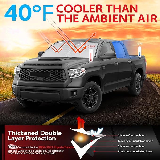 KAYZT Windshield Sun Shade for 2007-2021 Toyota Tundra Foldable Sunshade Front - Image 2