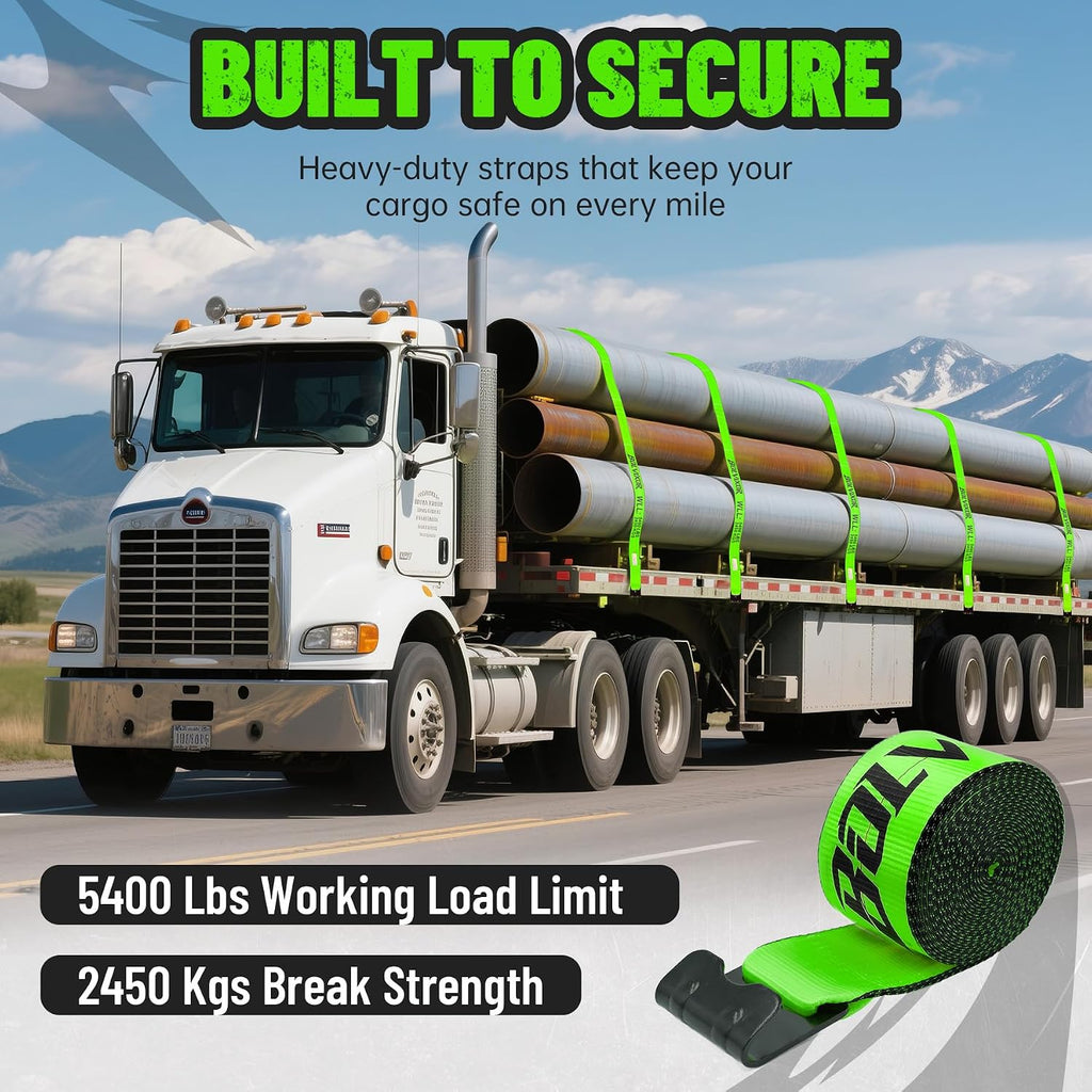 4 Pack 4" x30' Winch Straps with Flat Hooks, 16200LBS Break Strength Heavy Duty Tie Down Straps for Flatbed Trucks, Trailers, Cargo Control