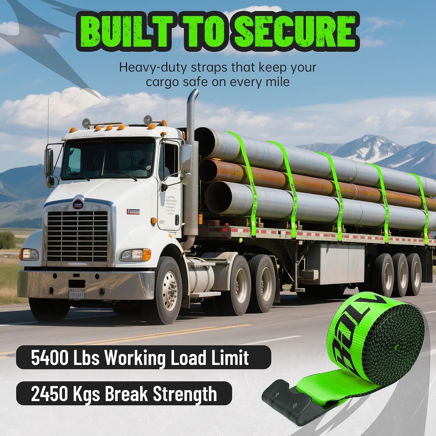 4 Pack 4" x30' Winch Straps with Flat Hooks, 16200LBS Break Strength Heavy Duty Tie Down Straps for Flatbed Trucks, Trailers, Cargo Control