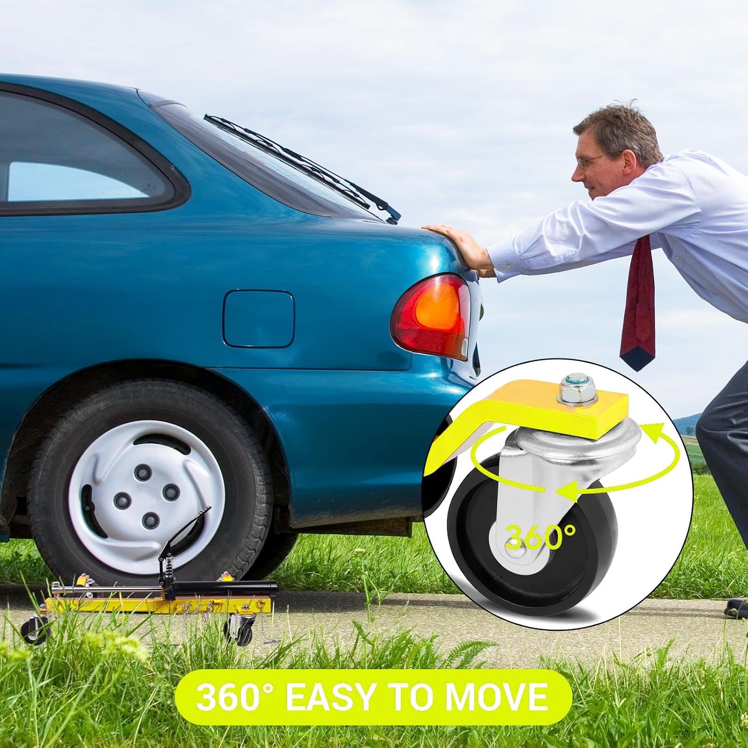 Garvee Car Wheel Dolly Set of 2, 1500 LBS Capacity Car Dolly with Hydraulic Tire Jack for Vehicle Positioning for Truck Rv Trailer, Yellow