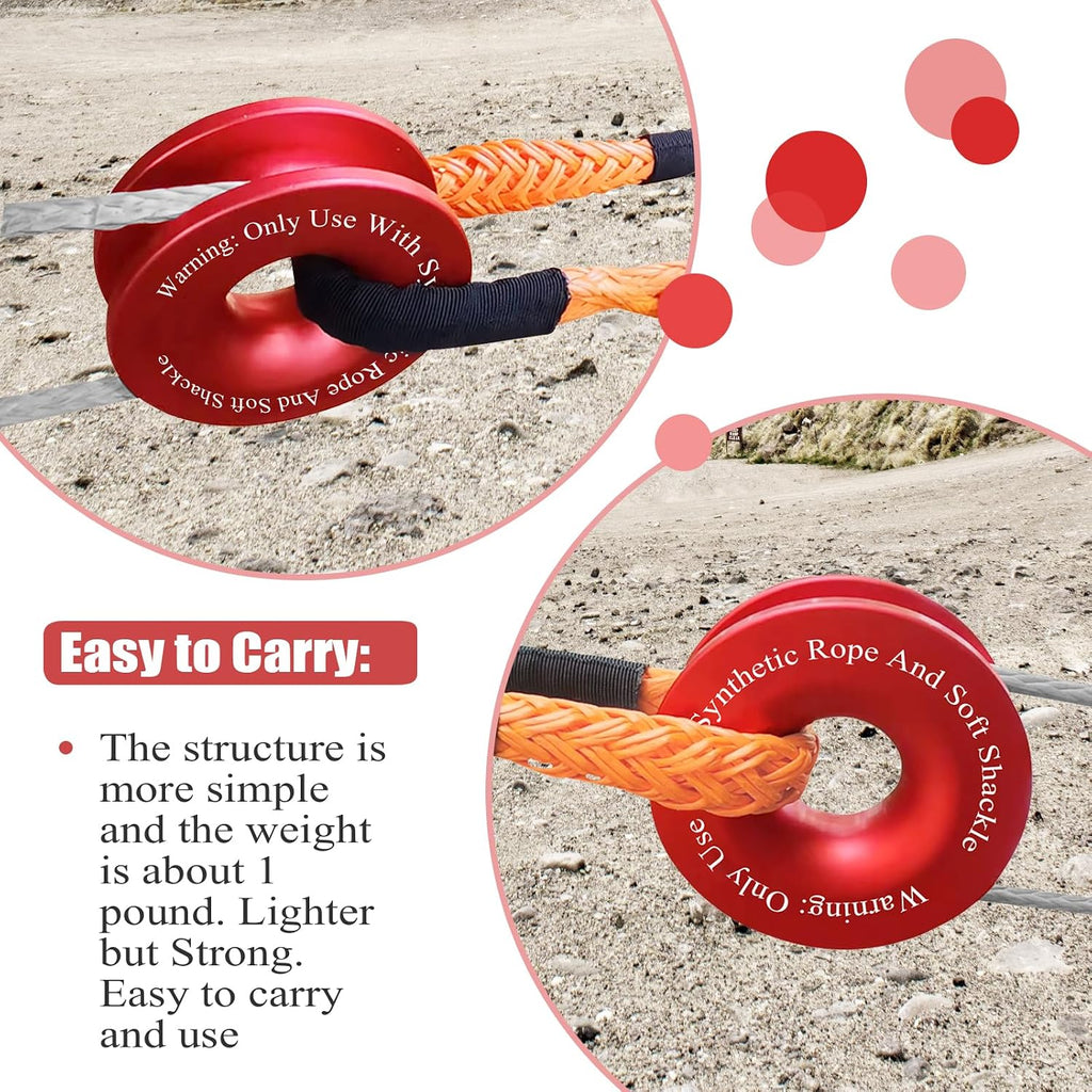 Recovery Ring 66,000 lbs for Winch Snatch Compatible for SUV UTV ATV Off-Road Vehicle and Truck Pulley Towing Ring for Synthetic Rope and Soft Shackle - Red
