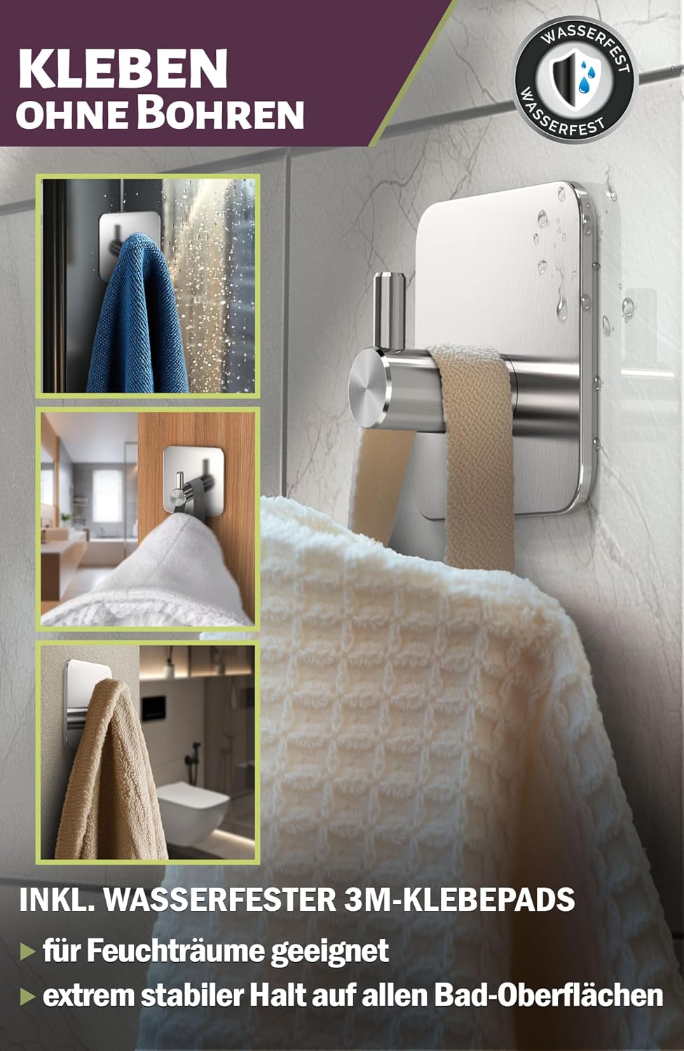 menz towel rail no drilling classic adhesive hooks, side view
