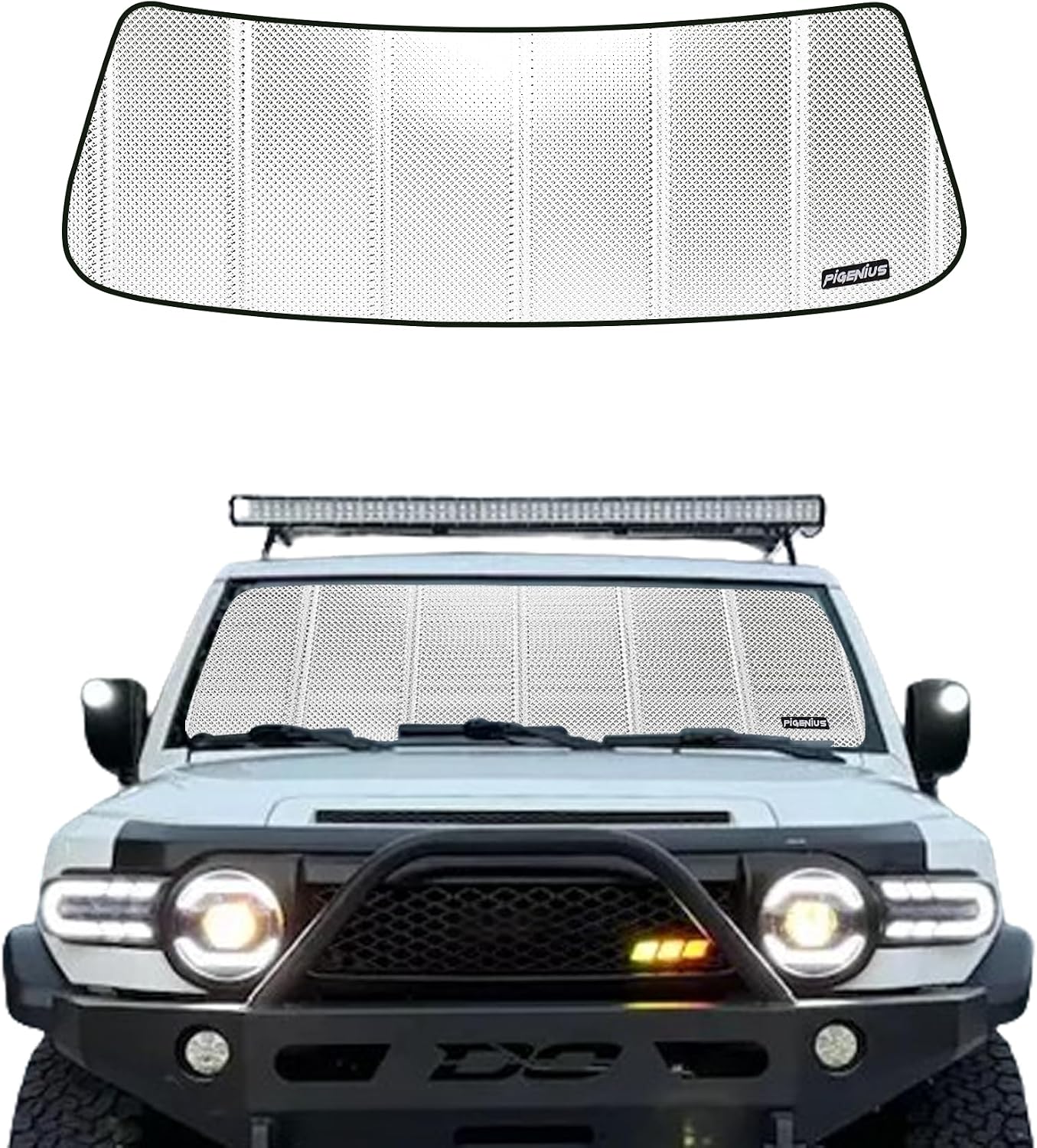 Pigenius Windshield Sun Shade for Toyota FJ Cruiser 2007-2014. Reflective Aluminum Film Front Window Sunshade B