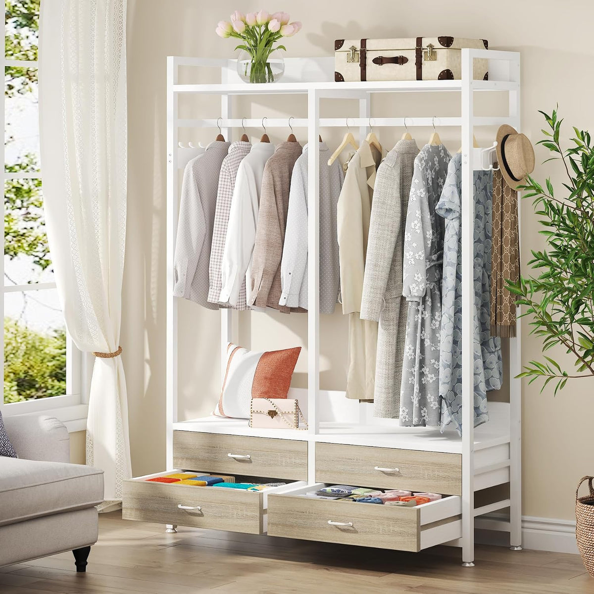 tribesigns freestanding closet organizer, garment rack with 4, main product view