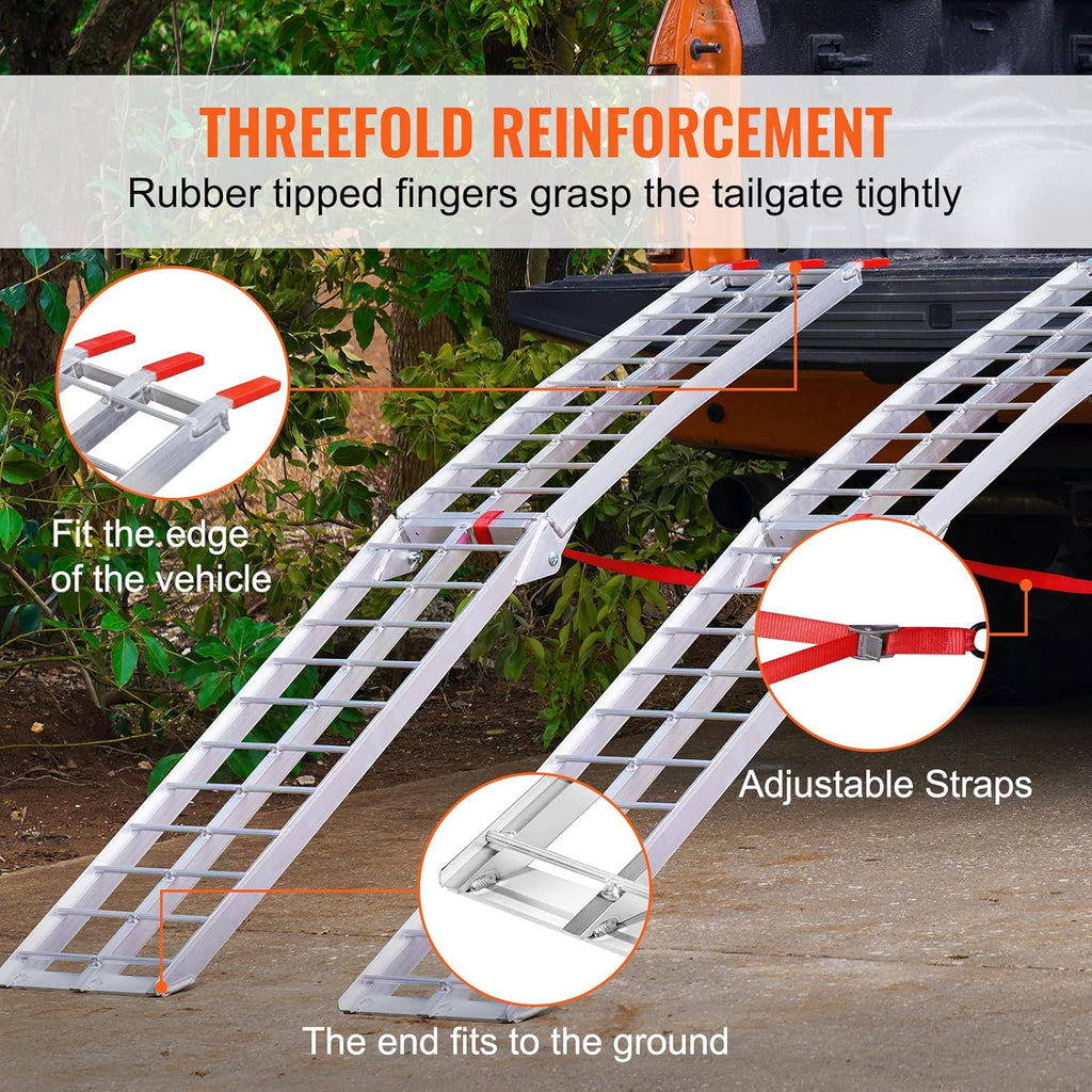 VEVOR 7.5ft Aluminum Ramps, 1500 lbs Folding Loading Ramps (2 pcs Set) for Pickup Trucks Bed, Trailers Ramp with Load Straps for Dirt Bike, UTV, ATV, Trucks, Lawn Mowers, Cargo Trailer, 89" L x 12" W