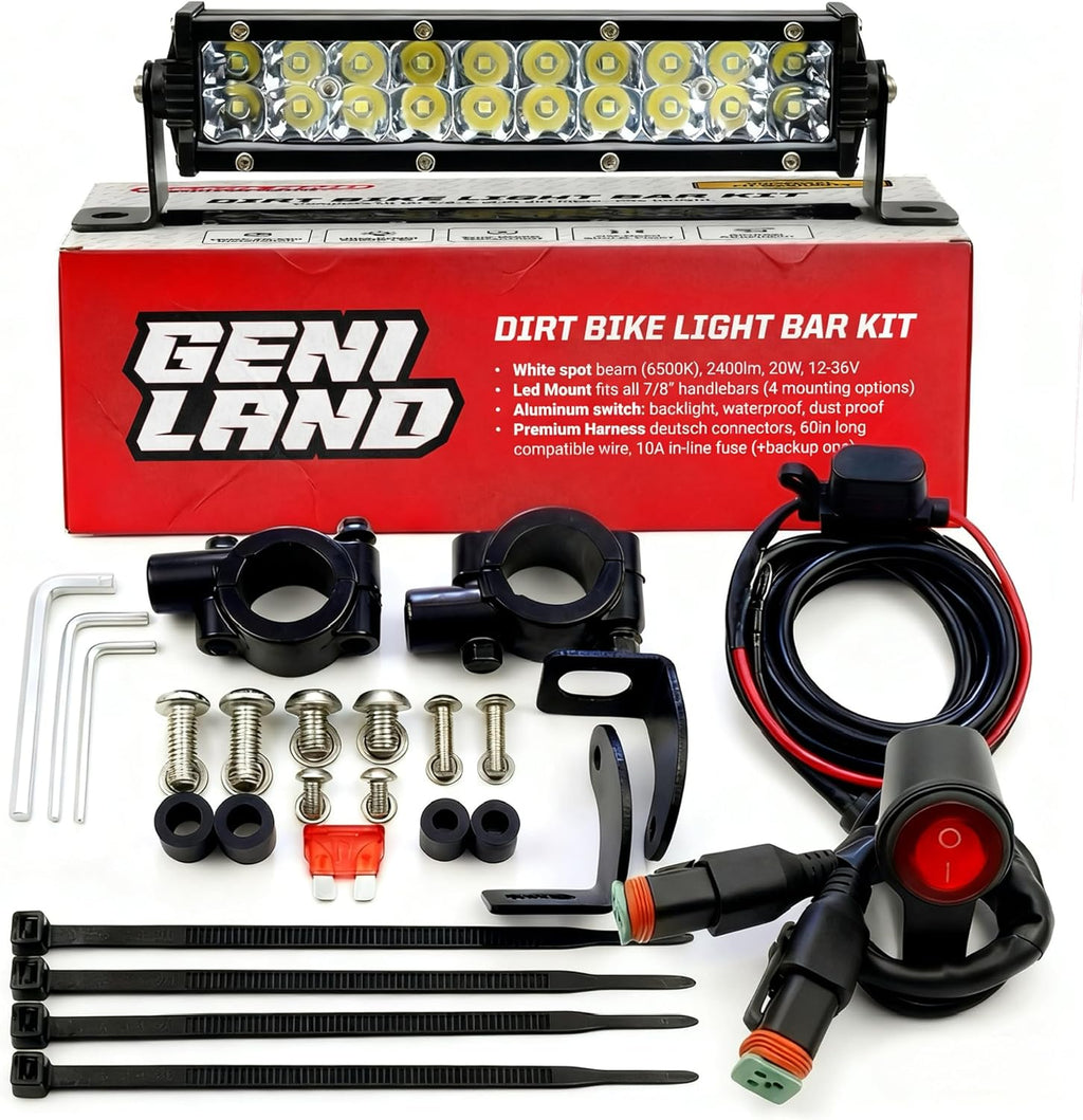 Dirt Bike Light Bar Kit, Plug-Play Dirt Bike Headlight, 7/8” Handlebar (Battery Equipped), Dirtbike Lightbar, Pit Bike Light Bar, for CRF110 KLX110 KLX140 TTR110 Raptor 110 DRZ400