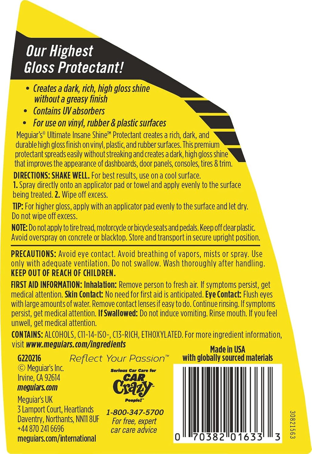 Meguiar's Ultimate Insane Shine Protectant Spray - Non-Greasy, Long-Lasting Shine for Vinyl, Rubber, and Plastic - Protects Against UV Rays and Fading - Easy to Use -16 Oz