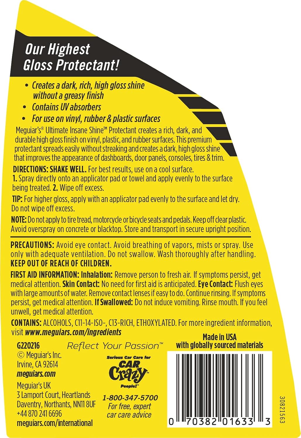 Meguiar's Ultimate Insane Shine Protectant Spray - Non-Greasy, Long-Lasting Shine for Vinyl, Rubber, and Plastic - Protects Against UV Rays and Fading - Easy to Use -16 Oz