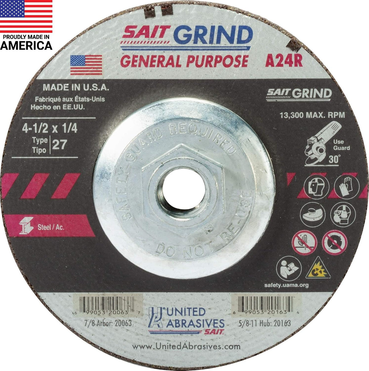 united abrasives-sait 20163 a24r general purpose/long life grinding, main product view