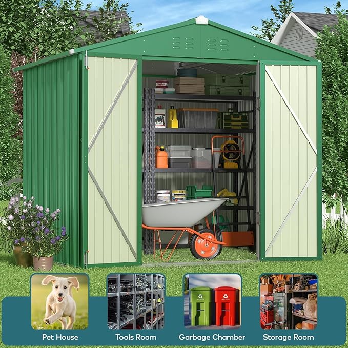 Gizoon Outdoor Storage Shed 8 x 6 FT, Galvanized Metal Garden Shed - Image 4