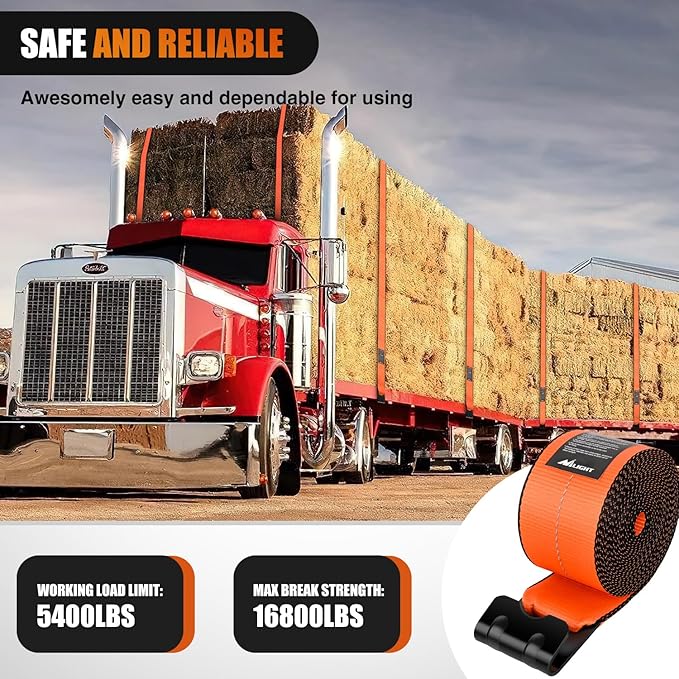 Nilight Truck Straps 4”×30’ Orange Heavy Duty Winch Straps - Image 5