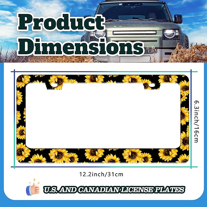 Sunflowers License Plate Frame Yellow Flowers Stainless Steel License Plate - Image 3