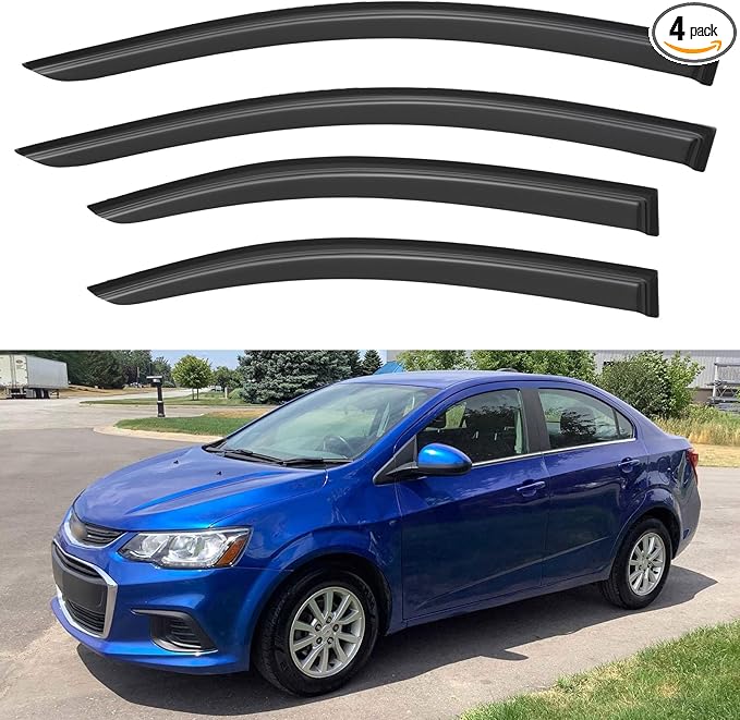 Window Visors Rain Guards for 2012-2020 Chevy Sonic Sedan, Out-Channel Window by YQAUTEC