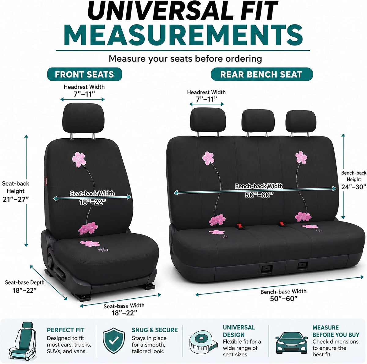 fh group full set cloth car seat covers, package contents